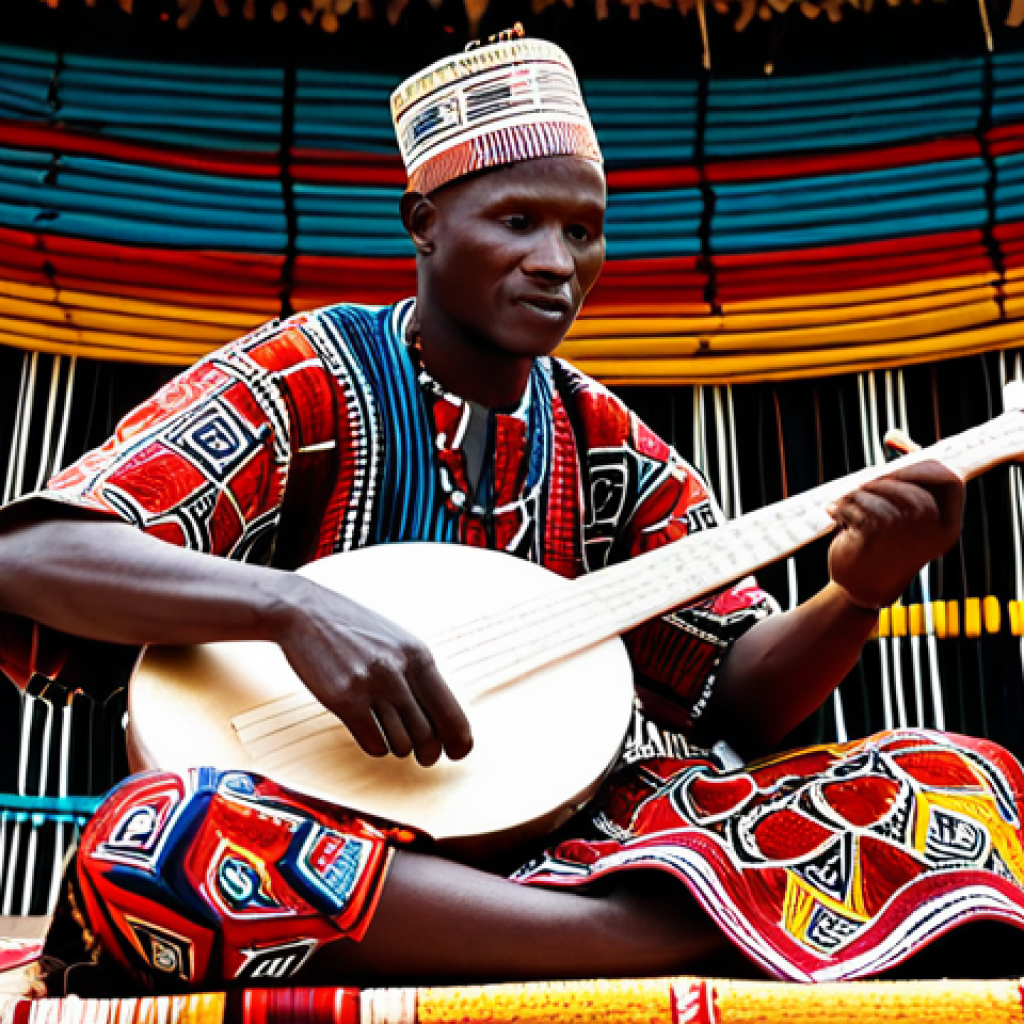 Traditional Performance**

"A Guinean musician, fully clothed in traditional West African attire, playing the kora on a vibrant stage. Background features colorful textiles and intricate patterns. Perfect anatomy, correct proportions, well-formed hands, proper finger count, natural body proportions, professional lighting, safe for work, appropriate content, fully clothed, professional."

**