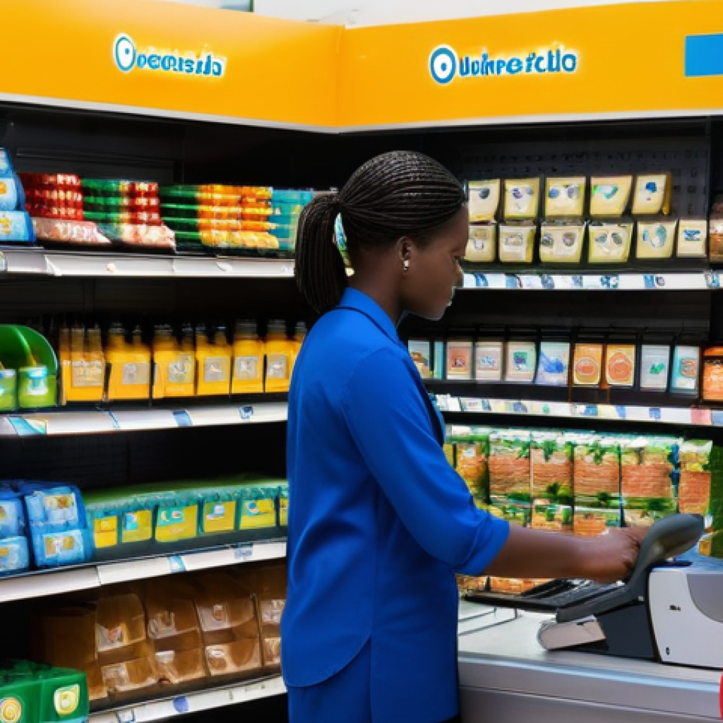 기니에서 신용카드 사용 가능 여부 - A vibrant scene inside a modern, well-lit supermarket in Conakry, Guinea. A person (gender-neutral, ...