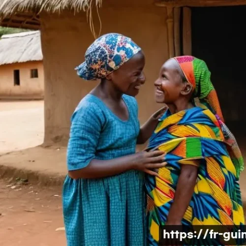 기니에서 현지인과 원활하게 소통하는 법 - **Prompt:** A serene and respectful intergenerational moment in a Guinean village. An elder woman wi...